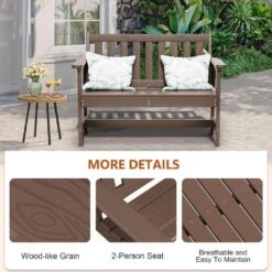 Garden Bench All-Weather HDPE 2-Person Plastic Outdoor Bench In Brown -Jearey jearey outdoor benches zlf gycy br 4f 1000
