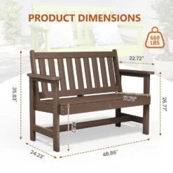 Garden Bench All-Weather HDPE 2-Person Plastic Outdoor Bench In Brown -Jearey jearey outdoor benches zlf gycy br fa 1000