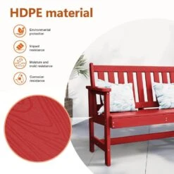 Garden Bench All-Weather HDPE 2-Person Plastic Outdoor Bench In Red -Jearey jearey outdoor benches zlf gycy brd 1f 1000