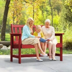 Garden Bench All-Weather HDPE 2-Person Plastic Outdoor Bench In Red -Jearey jearey outdoor benches zlf gycy brd 31 1000