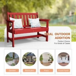 Garden Bench All-Weather HDPE 2-Person Plastic Outdoor Bench In Red -Jearey jearey outdoor benches zlf gycy brd 44 1000