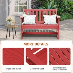 Garden Bench All-Weather HDPE 2-Person Plastic Outdoor Bench In Red -Jearey jearey outdoor benches zlf gycy brd 4f 1000