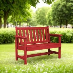 Garden Bench All-Weather HDPE 2-Person Plastic Outdoor Bench In Red -Jearey jearey outdoor benches zlf gycy brd c3 1000