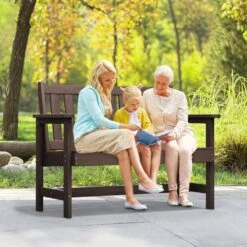 Garden Bench All-Weather HDPE 2-Person Plastic Outdoor Bench In Coffee -Jearey jearey outdoor benches zlf gycy cf 31 1000