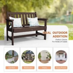 Garden Bench All-Weather HDPE 2-Person Plastic Outdoor Bench In Coffee -Jearey jearey outdoor benches zlf gycy cf 44 1000
