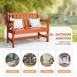 Garden Bench All-Weather HDPE 2-Person Plastic Outdoor Bench In Dark Orange -Jearey jearey outdoor benches zlf gycy dor 44 1000