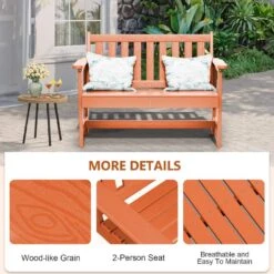 Garden Bench All-Weather HDPE 2-Person Plastic Outdoor Bench In Dark Orange -Jearey jearey outdoor benches zlf gycy dor 4f 1000
