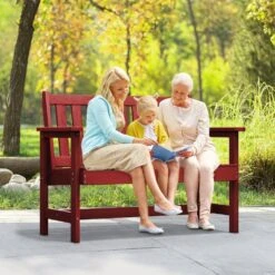 Garden Bench All-Weather HDPE 2-Person Plastic Outdoor Bench In Dark Red -Jearey jearey outdoor benches zlf gycy drd 31 1000