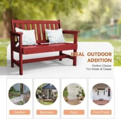 Garden Bench All-Weather HDPE 2-Person Plastic Outdoor Bench In Dark Red -Jearey jearey outdoor benches zlf gycy drd 44 1000