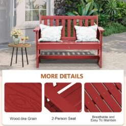 Garden Bench All-Weather HDPE 2-Person Plastic Outdoor Bench In Dark Red -Jearey jearey outdoor benches zlf gycy drd 4f 1000