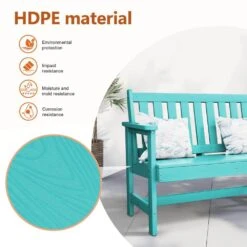 Garden Bench All-Weather HDPE 2-Person Plastic Outdoor Bench In Peacock Blue -Jearey jearey outdoor benches zlf gycy kql 1f 1000