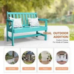 Garden Bench All-Weather HDPE 2-Person Plastic Outdoor Bench In Peacock Blue -Jearey jearey outdoor benches zlf gycy kql 44 1000