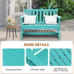Garden Bench All-Weather HDPE 2-Person Plastic Outdoor Bench In Peacock Blue -Jearey jearey outdoor benches zlf gycy kql 4f 1000