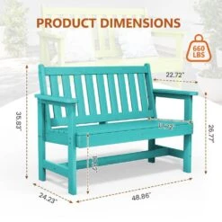 Garden Bench All-Weather HDPE 2-Person Plastic Outdoor Bench In Peacock Blue -Jearey jearey outdoor benches zlf gycy kql fa 1000