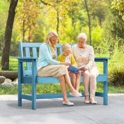 Garden Bench All-Weather HDPE 2-Person Plastic Outdoor Bench In Light Blue -Jearey jearey outdoor benches zlf gycy lbl 31 1000