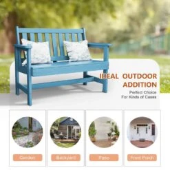 Garden Bench All-Weather HDPE 2-Person Plastic Outdoor Bench In Light Blue -Jearey jearey outdoor benches zlf gycy lbl 44 1000