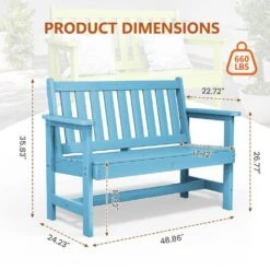 Garden Bench All-Weather HDPE 2-Person Plastic Outdoor Bench In Light Blue -Jearey jearey outdoor benches zlf gycy lbl fa 1000