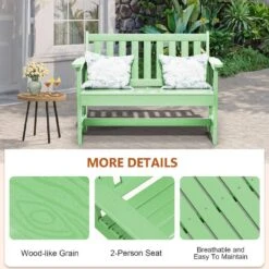 Garden Bench All-Weather HDPE 2-Person Plastic Outdoor Bench In Light Green -Jearey jearey outdoor benches zlf gycy lgn 4f 1000