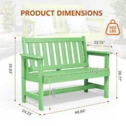 Garden Bench All-Weather HDPE 2-Person Plastic Outdoor Bench In Light Green -Jearey jearey outdoor benches zlf gycy lgn fa 1000