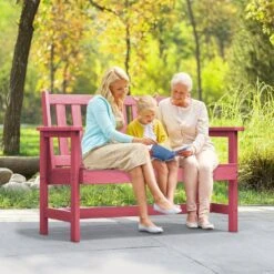 Garden Bench All-Weather HDPE 2-Person Plastic Outdoor Bench In Light Pink -Jearey jearey outdoor benches zlf gycy lpk 31 1000