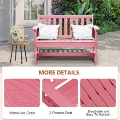 Garden Bench All-Weather HDPE 2-Person Plastic Outdoor Bench In Light Pink -Jearey jearey outdoor benches zlf gycy lpk 4f 1000