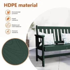 Garden Bench All-Weather HDPE 2-Person Plastic Outdoor Bench In Dark Green -Jearey jearey outdoor benches zlf gycy ml 1f 1000