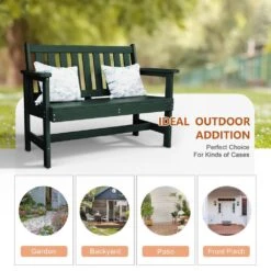 Garden Bench All-Weather HDPE 2-Person Plastic Outdoor Bench In Dark Green -Jearey jearey outdoor benches zlf gycy ml 44 1000