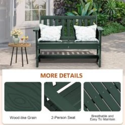 Garden Bench All-Weather HDPE 2-Person Plastic Outdoor Bench In Dark Green -Jearey jearey outdoor benches zlf gycy ml 4f 1000