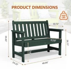 Garden Bench All-Weather HDPE 2-Person Plastic Outdoor Bench In Dark Green -Jearey jearey outdoor benches zlf gycy ml fa 1000