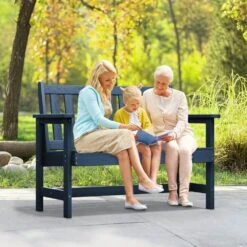 Garden Bench All-Weather HDPE 2-Person Plastic Outdoor Bench In Navy Blue -Jearey jearey outdoor benches zlf gycy na 31 1000