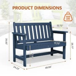 Garden Bench All-Weather HDPE 2-Person Plastic Outdoor Bench In Navy Blue -Jearey jearey outdoor benches zlf gycy na fa 1000