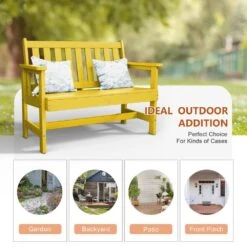 Garden Bench All-Weather HDPE 2-Person Plastic Outdoor Bench In Lemon Yellow -Jearey jearey outdoor benches zlf gycy nmh 44 1000