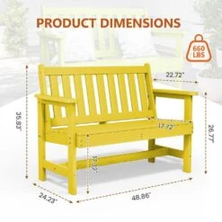 Garden Bench All-Weather HDPE 2-Person Plastic Outdoor Bench In Lemon Yellow -Jearey jearey outdoor benches zlf gycy nmh fa 1000