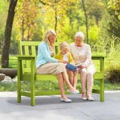 Garden Bench All-Weather HDPE 2-Person Plastic Outdoor Bench In Apple Green -Jearey jearey outdoor benches zlf gycy pgl 31 1000