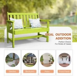 Garden Bench All-Weather HDPE 2-Person Plastic Outdoor Bench In Apple Green -Jearey jearey outdoor benches zlf gycy pgl 44 1000