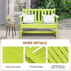 Garden Bench All-Weather HDPE 2-Person Plastic Outdoor Bench In Apple Green -Jearey jearey outdoor benches zlf gycy pgl 4f 1000