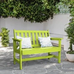 Garden Bench All-Weather HDPE 2-Person Plastic Outdoor Bench In Apple Green