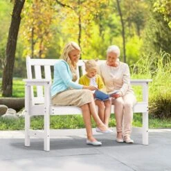 Garden Bench All-Weather HDPE 2-Person Plastic Outdoor Bench In White -Jearey jearey outdoor benches zlf gycy wh 31 1000