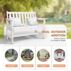 Garden Bench All-Weather HDPE 2-Person Plastic Outdoor Bench In White -Jearey jearey outdoor benches zlf gycy wh 44 1000