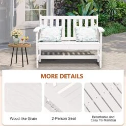 Garden Bench All-Weather HDPE 2-Person Plastic Outdoor Bench In White -Jearey jearey outdoor benches zlf gycy wh 4f 1000