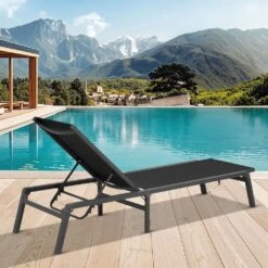 Modern Inspired Black Metal Outdoor Chaise Lounge