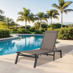 Modern Inspired Mocha Metal Outdoor Chaise Lounge -Jearey jearey outdoor chaise lounges aflc coffee 4f 1000