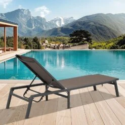 Modern Inspired Mocha Metal Outdoor Chaise Lounge