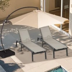 Modern Inspired Beige Metal Outdoor Chaise Lounge Set Of 2 -Jearey jearey outdoor chaise lounges aflc2 beige 1f 1000