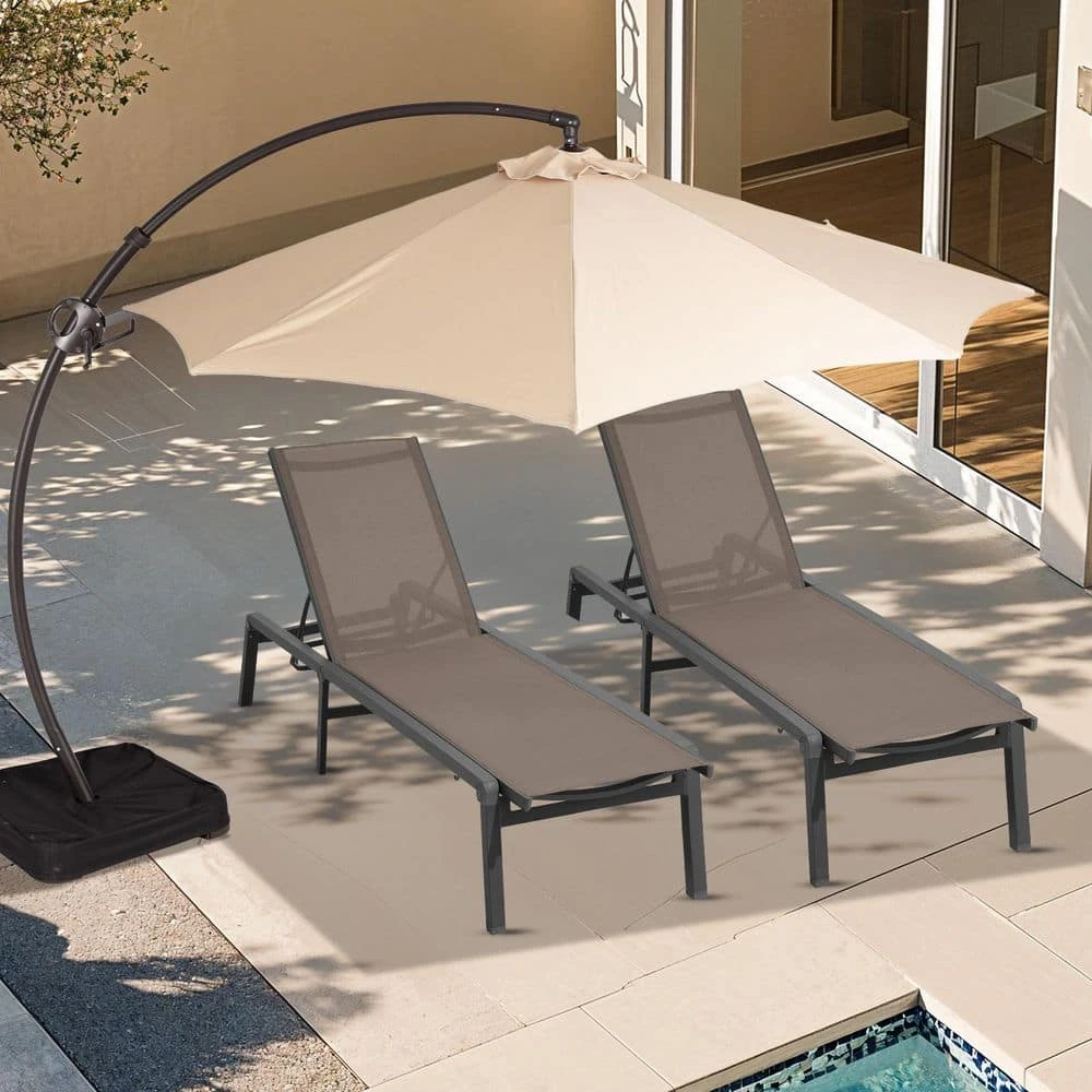 Modern Inspired Mocha Metal Outdoor Chaise Lounge Set Of 2 7 Modern Inspired Mocha Metal Outdoor Chaise Lounge Set Of 2 - Image 7