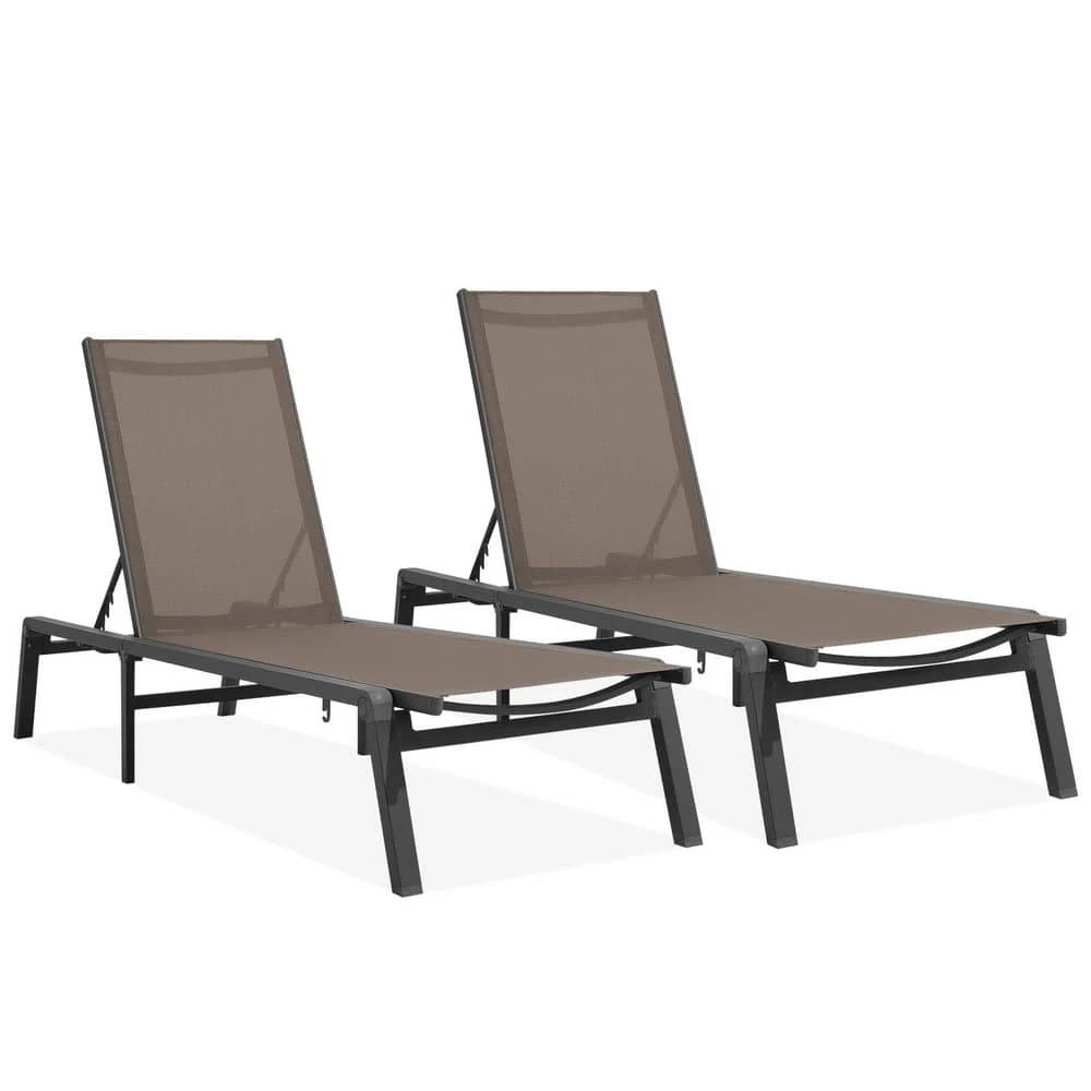 Modern Inspired Mocha Metal Outdoor Chaise Lounge Set Of 2 5 Modern Inspired Mocha Metal Outdoor Chaise Lounge Set Of 2 - Image 5