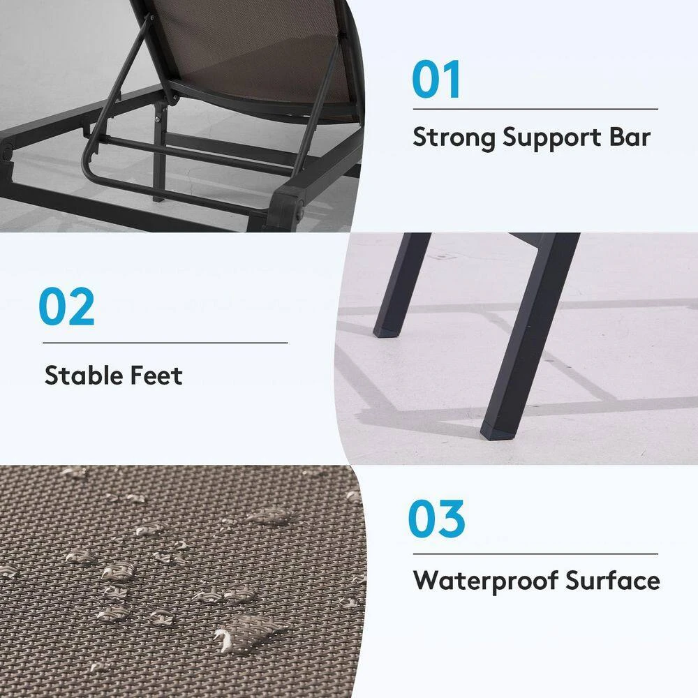 Modern Inspired Mocha Metal Outdoor Chaise Lounge Set Of 2 2 Modern Inspired Mocha Metal Outdoor Chaise Lounge Set Of 2 - Image 2