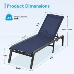 Modern Inspired Navy Metal Outdoor Chaise Lounge Set Of 2 -Jearey jearey outdoor chaise lounges aflc2 navy 44 1000