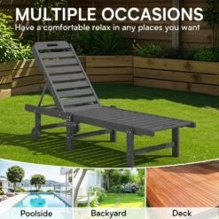 HDPE Grey 5-Level Adjustment Outdoor Lounge Chair (1-Pack) -Jearey jearey outdoor chaise lounges ysdty grey 1f 1000