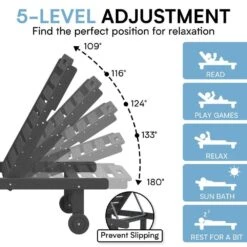 HDPE Grey 5-Level Adjustment Outdoor Lounge Chair (1-Pack) -Jearey jearey outdoor chaise lounges ysdty grey c3 1000